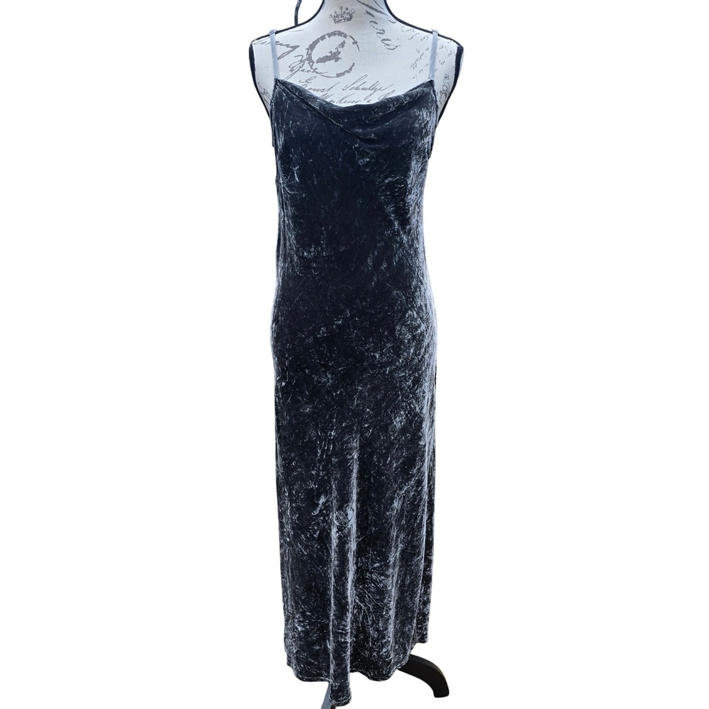 Bella Dahl Women's Gray Crushed Velvet Maxi Dress Cowl‎ Neck Side Slits Small